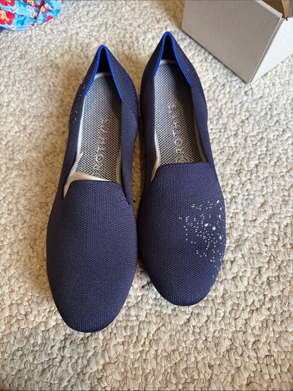 Rothy's Navy Knit Slip-On Flats with Silver Sparkle Toe